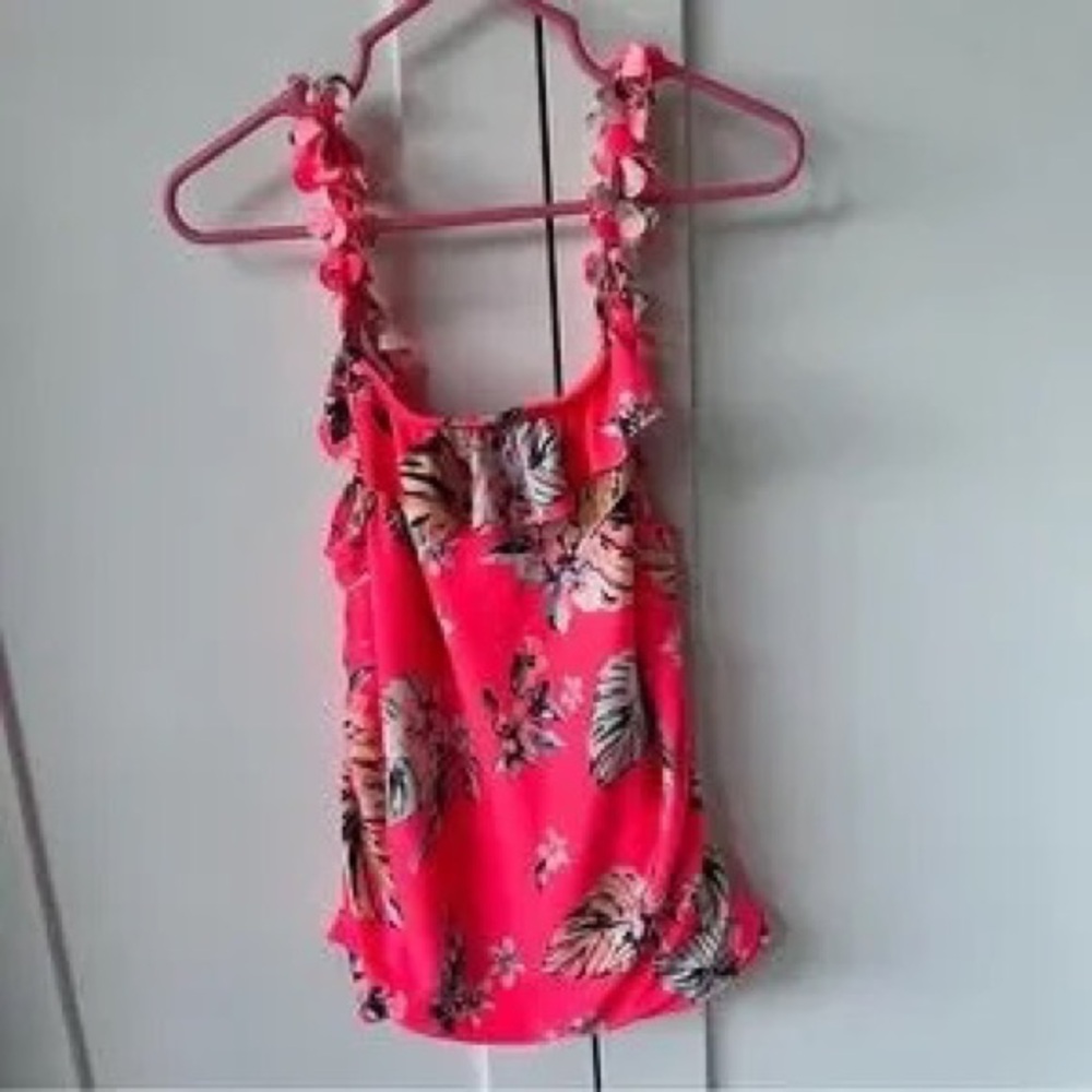 Floral Ruffled Strap Pink Tank Top